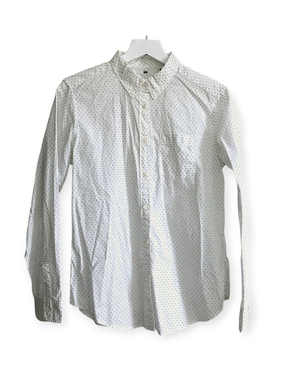 Uniqlo white Polka Dot Cotton Button Down Shirt, Size XL, White